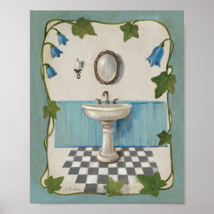 Affiches Salle de bains avec la frontière florale