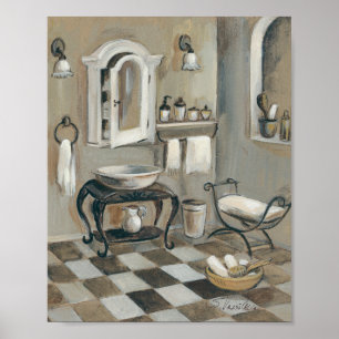 Affiches Salle de bains française carrelée noire et blanche