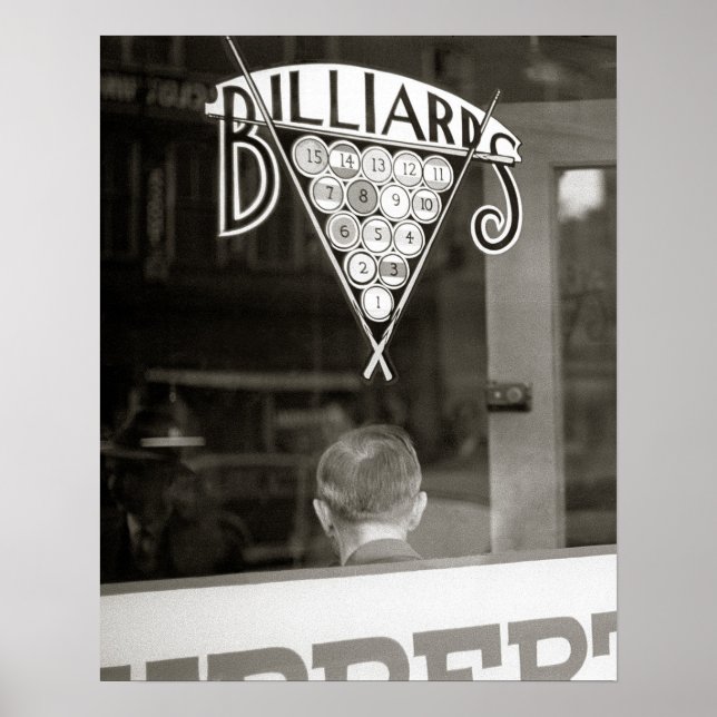 Affiches Salle de billard, 1938. Photo ancienne (Devant)