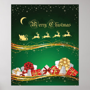 Affiches Salutation de Noël avec Santa Clause & rennes