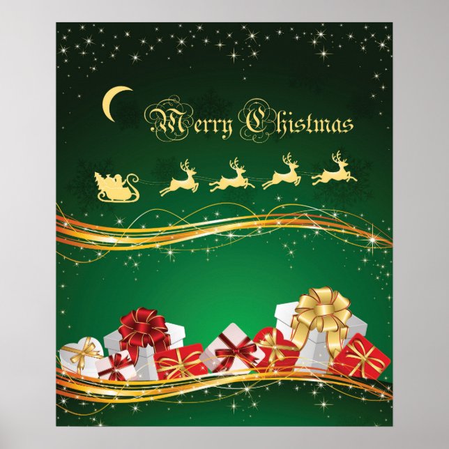 Affiches Salutation de Noël avec Santa Clause & rennes (Devant)