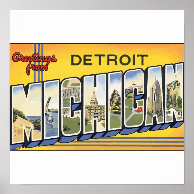 Affiches Salutations De Detroit Michigan, Vintage (Devant)