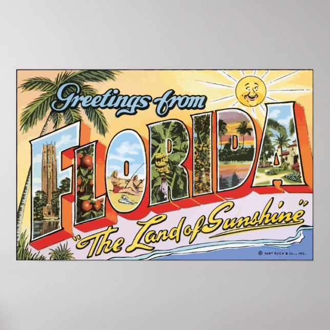 Affiches Salutations De Floride "Le Pays Du Soleil", Vin (Devant)
