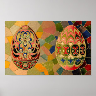 Affiches Salutations de Pâques OEufs peints Vintage