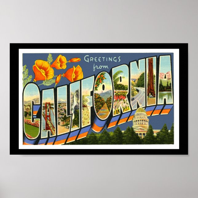 Affiches Salutations d'impression vintage Californie (Devant)