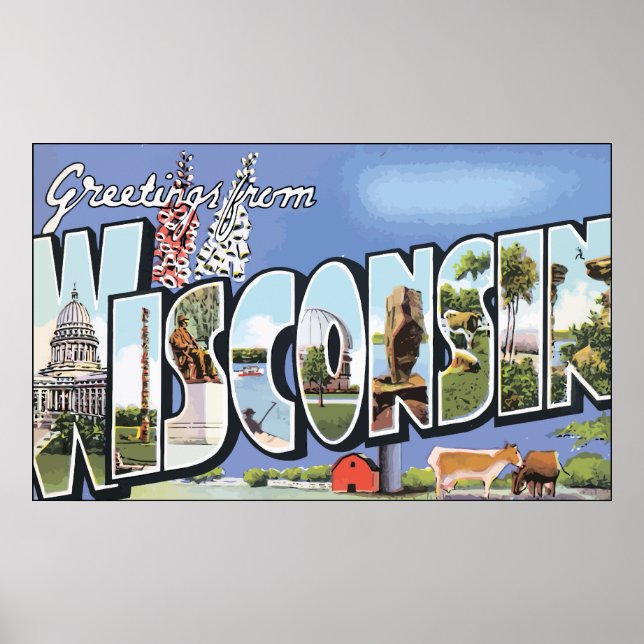 Affiches Salutations du Wisconsin, Vintage (Devant)