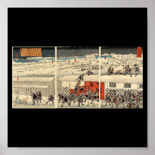 Affiches Samouraïs attaquant la nuit dans la neige circa