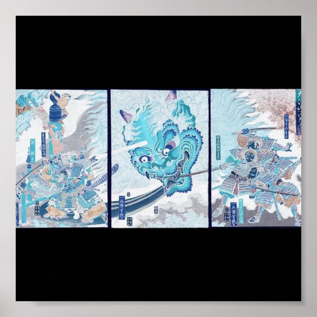 Affiches Samurai combattant l'esprit du mal vers 1860 (Devant)