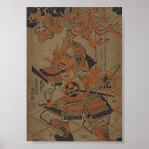 Affiches Samurai combattant un démon vers 1711