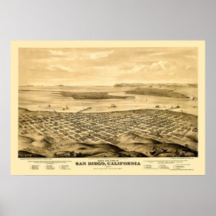 Affiches San Diego, CA Carte panoramique - 1876