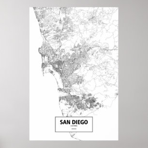 Affiches San Diego, Californie (noir sur blanc)