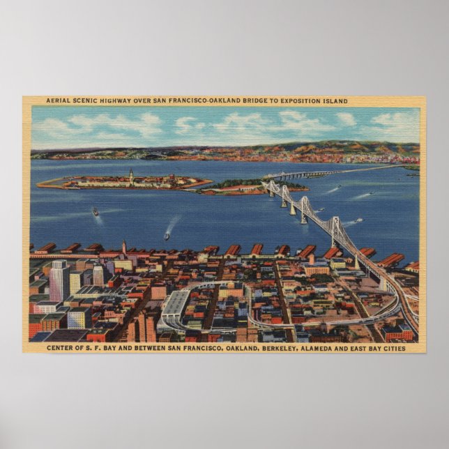 Affiches San Francisco, CAAerial View of S. F. Bridge (Devant)