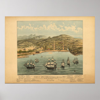 Affiches San Francisco Cal. Carte panoramique antique 1847