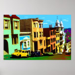 Affiches San Francisco Nob Hill 69 - Pop Art Print<br><div class="desc">SAN FRANCISCO - un pop art numérique avec des maisons victoriennes colorées le long d'une rue escarpée sur la célèbre colline Nob Hill de San Francisco, en souvenir de l'année 1969, quand la puissance des fleurs dominait la ville - American Fine Art Poster Prints est une idée cadeau unique pour...</div>