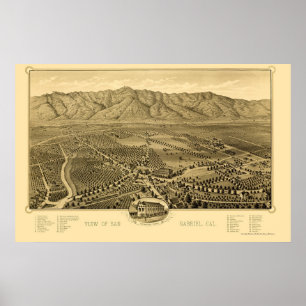 Affiches San Gabriel, CA Carte panoramique - 1893