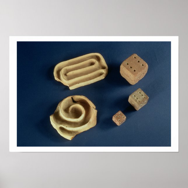 Affiches Sandstone dice and terracotta maze game, Harappa, (Devant)