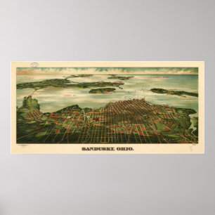 Affiches Sandusky Ohio 1898 Antique Carte Panoramique