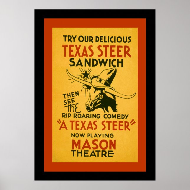 Affiches Sandwich Texas Steer (Devant)