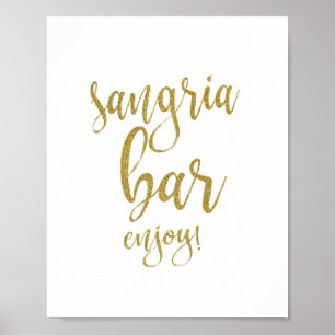 Affiches Sangria Bar Gold Parties scintillant 8x10 Mariage