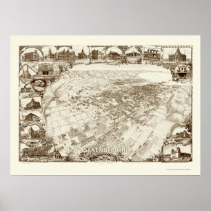 Affiches Santa Barbara, carte panoramique de CA - 1898