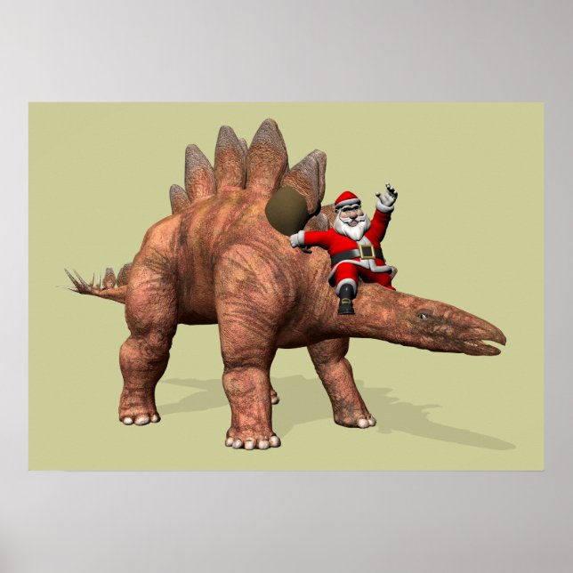 Affiches Santa Claus À cheval Sur Stegosaurus (Devant)