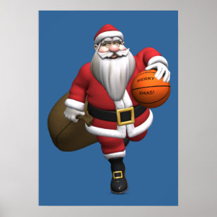 Affiches Santa Claus Basketball Player