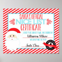 Santa Claus Nice Liste Certificat Personnalisé