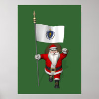 Santa Claus With Ensign Of Massachusetts