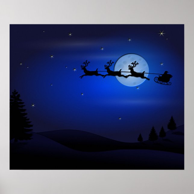Affiches Santa Reindeer Over Moon (Devant)