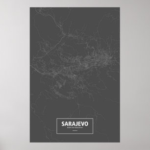 Affiches Sarajevo, Bosnie-Herzégovine (blanc sur noir)