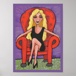Affiches Sassy Blonde & a Red Chair - imprimer