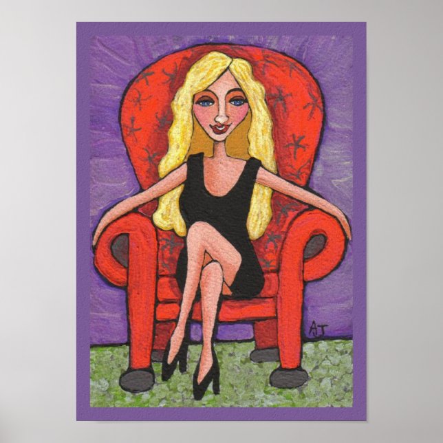 Affiches Sassy Blonde & a Red Chair - imprimer (Devant)