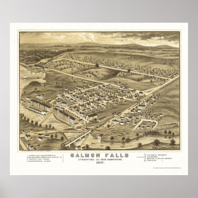 Affiches Saumon Falls, NH Panoramic Map - 1877 (Devant)