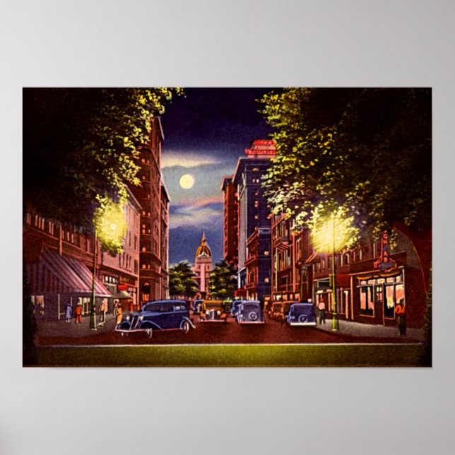 Affiches Savannah, Georgia Bull Street la nuit (Devant)