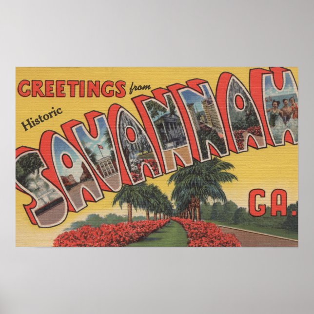 Affiches Savannah, Géorgie (historique) - Grande lettre (Devant)