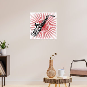 Affiches Saxophone sur Grunge Red Sunburst