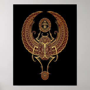 Affiches Scarabée égyptien à ailes rouges de scarabée avec