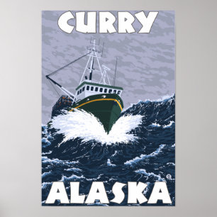 Affiches Scène de bateau de pêche - cari, Alaska