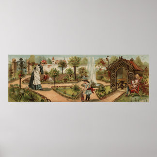 Affiches Scène de jardin de campagne de style vintage