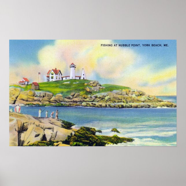 Affiches Scène de pêche à Nubble Point sur York Beach (Devant)