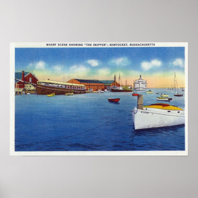 Affiches Scène de quai montrant le bateau à skipper (Devant)