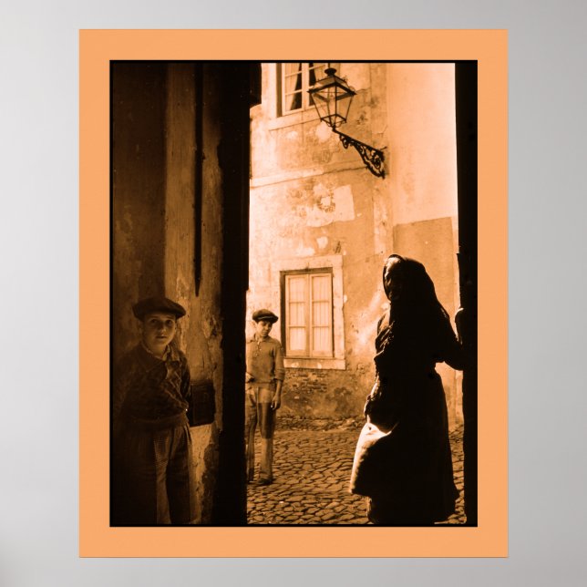 Affiches Scène de rue vintage en Alfama (Devant)