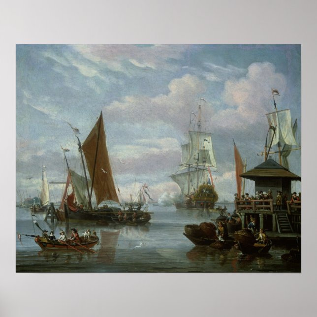 Affiches Scène estuaire avec Bateaux et Pêcheur (Devant)
