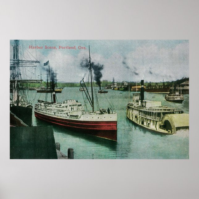 Affiches Scène portuaire à Portland, Oregon (Devant)