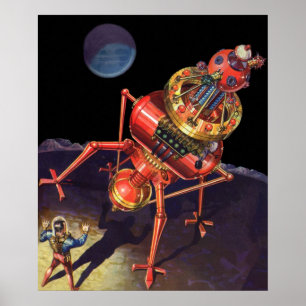 Affiches Science-fiction vintage d'astronaute avec robot al