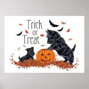 Affiches SCOTTIE Papa et chiot Halloween