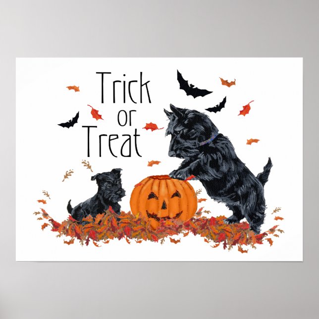 Affiches SCOTTIE Papa et chiot Halloween (Devant)