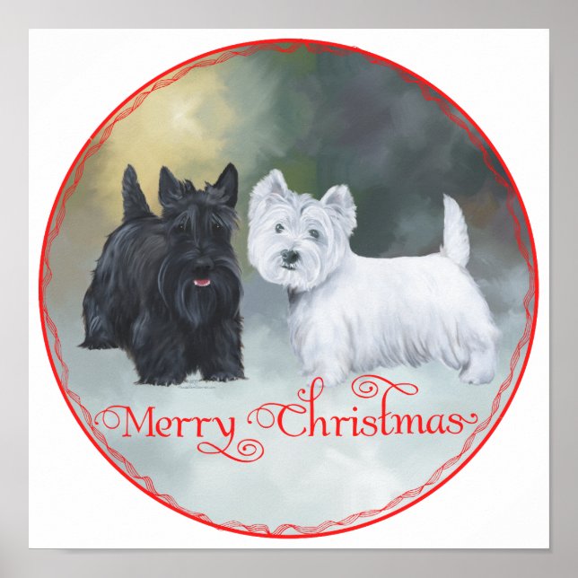 Affiches Scottie Westie Christmas (Devant)