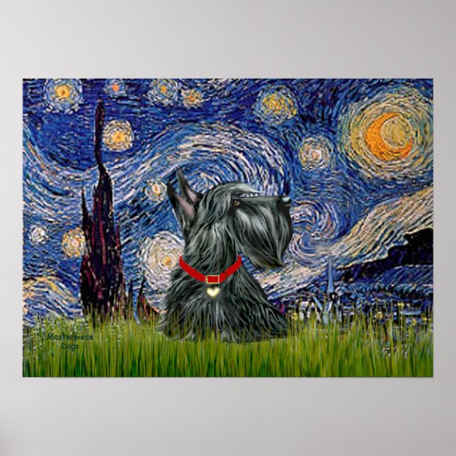 Affiches Scottish Terrier 12c -Starry Night (Devant)