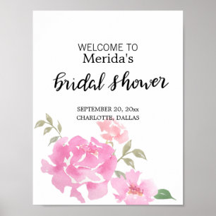 Affiches Script de Fête des mariées Aquarelle Pink Peonies